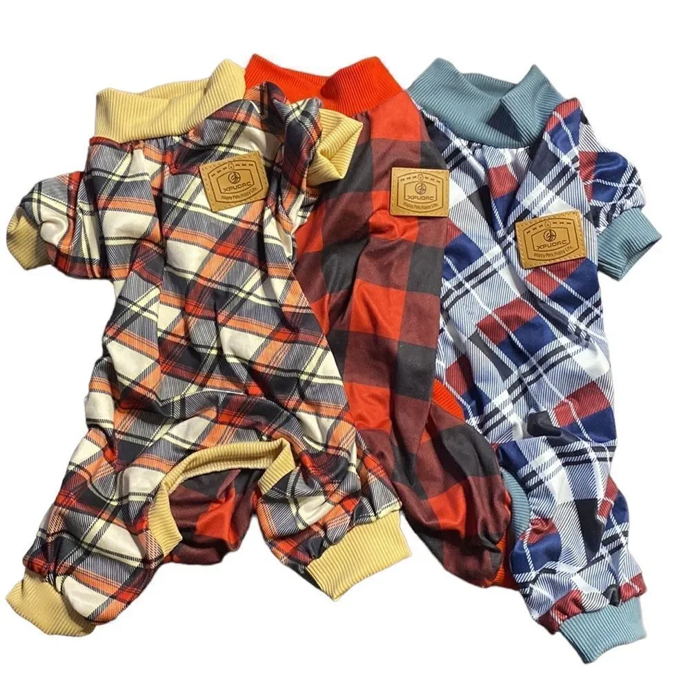 Lightweight Stretchy Plaid Dog Pajamas One Piece Outfit